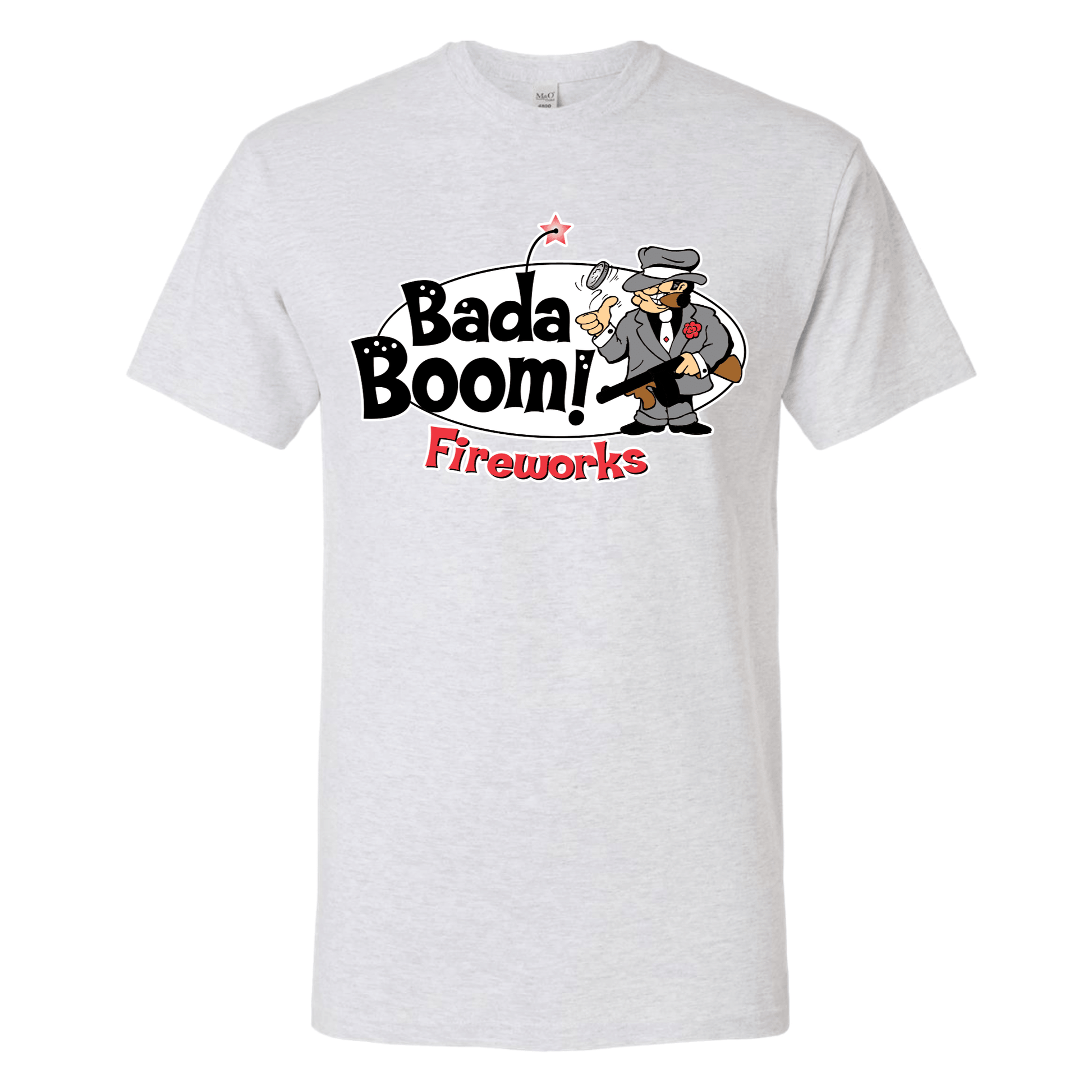 Bada Boom Fireworks logo t-shirt laid flat on display | Celebration Sparklers