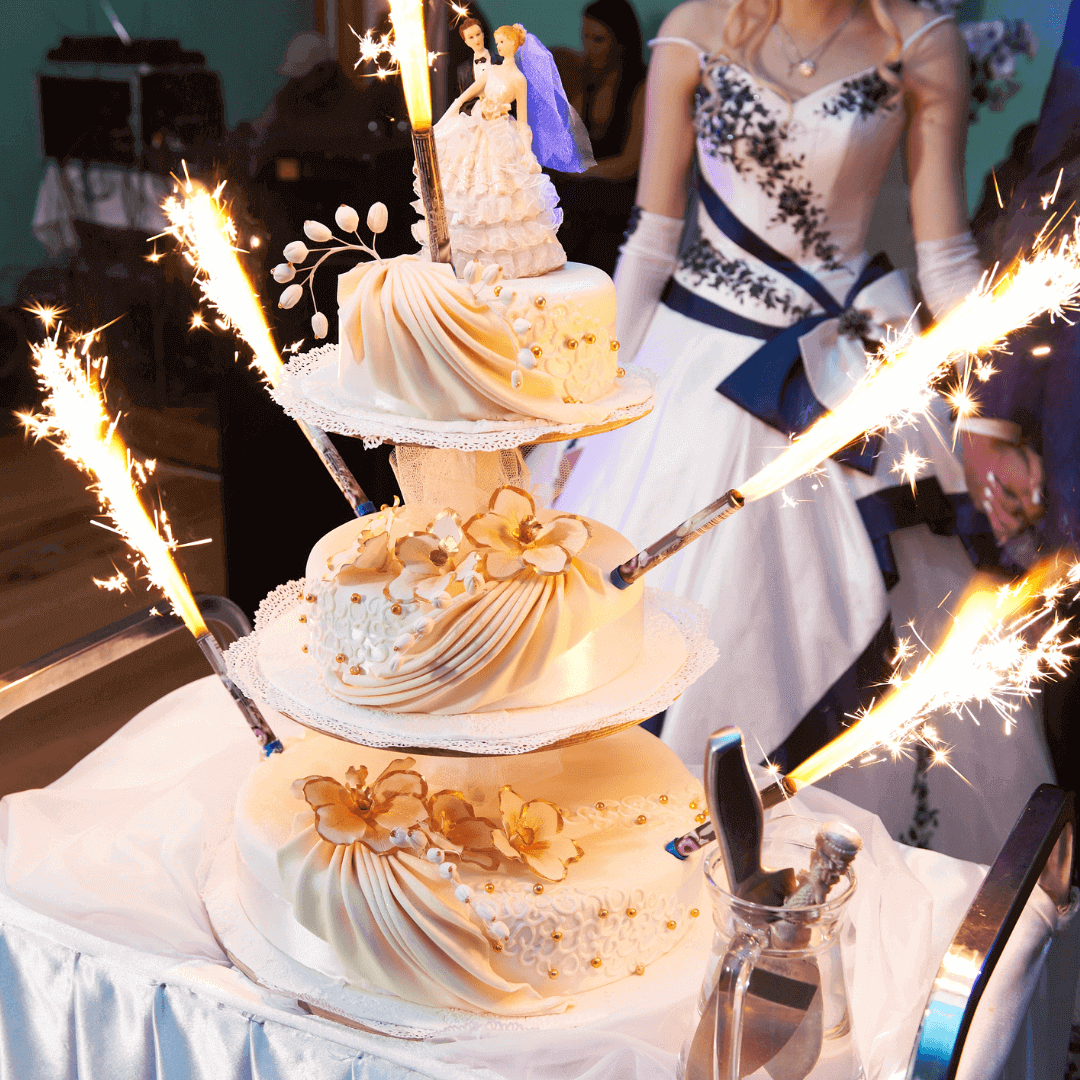 Wedding Cake with 6" Sparklers Igniting – Stunning Display for Weddings and Special Celebrations | Celebration Sparklers